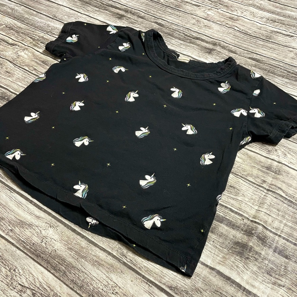 Ladies size Large Darling Blue Unicorn Black crop top super cute good condition